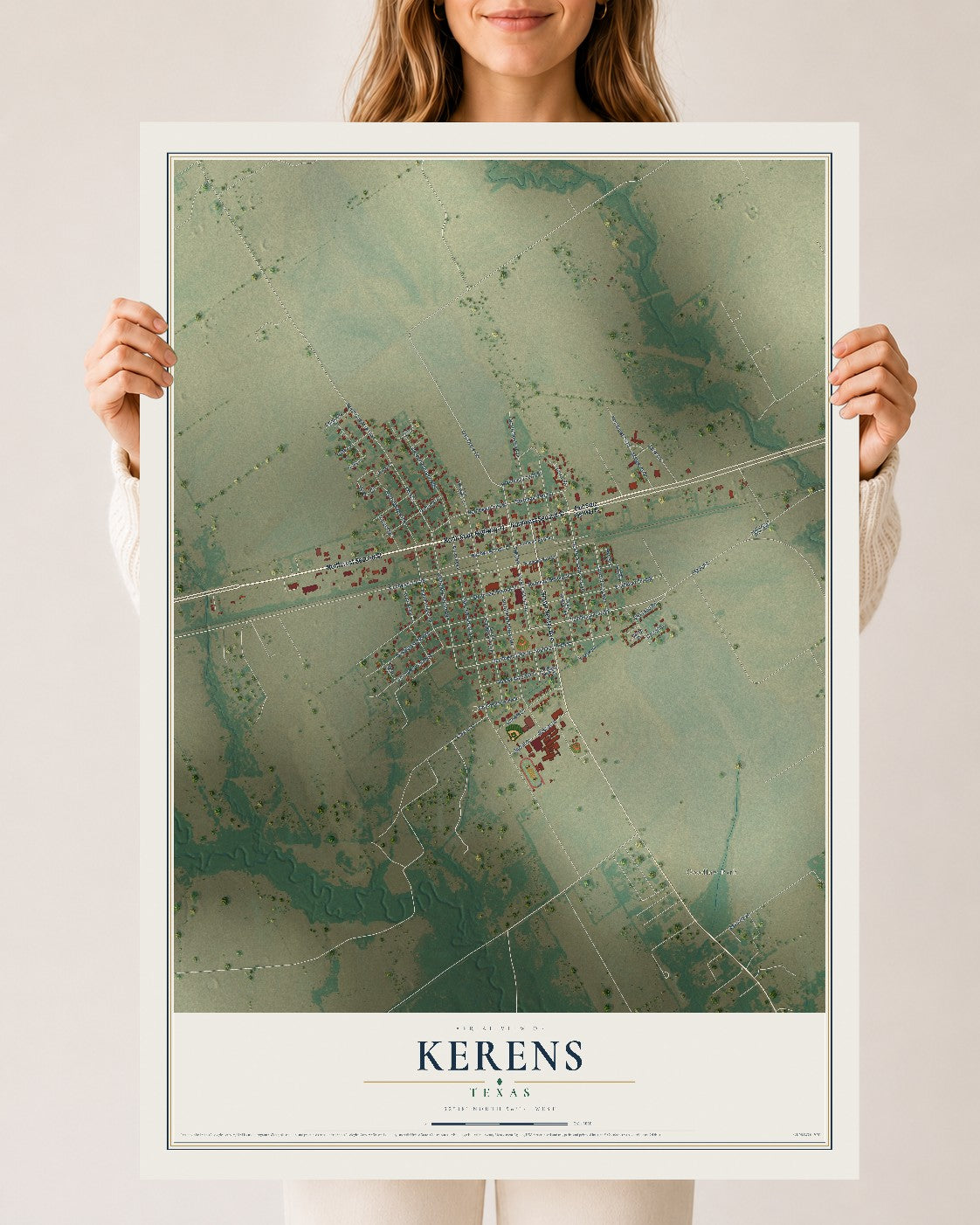 Map of Kerens, Texas, 24 x 36 inch unframed archival matte print