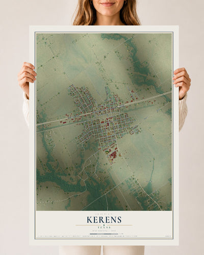 Map of Kerens, Texas, 24 x 36 inch unframed archival matte print