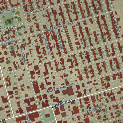 Close-up of the map of Kermit, Texas print showing street and building detail