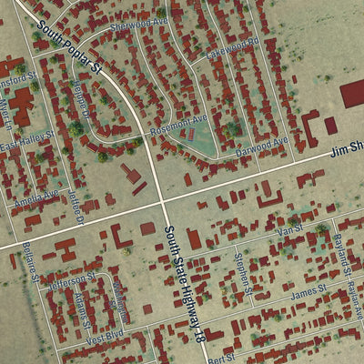 Second close-up of the map of Kermit, Texas print showing more streets and buildings