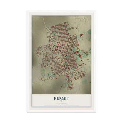Map of Kermit, Texas, 12 x 18 inch print in a white wood frame