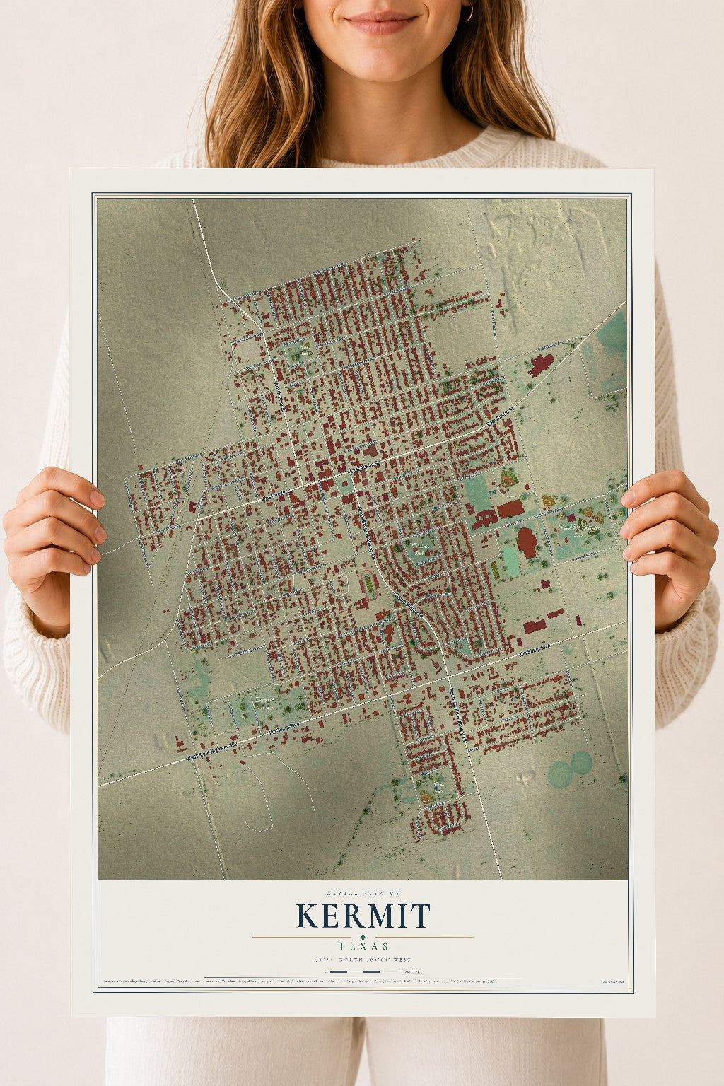 Map of Kermit, Texas, 18 x 24 inch unframed archival matte print