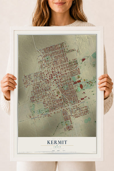 Map of Kermit, Texas, 18 x 24 inch print in a white wood frame