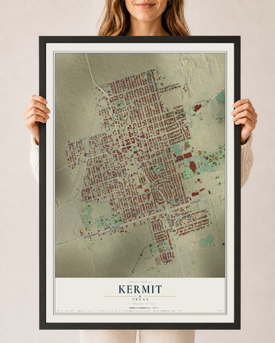 Map of Kermit, Texas, 24 x 36 inch print in a black wood frame