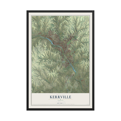 Map of Kerrville, Texas, 12 x 18 inch print in a black wood frame