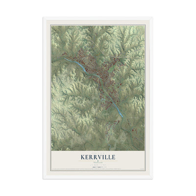 Map of Kerrville, Texas, 12 x 18 inch print in a white wood frame