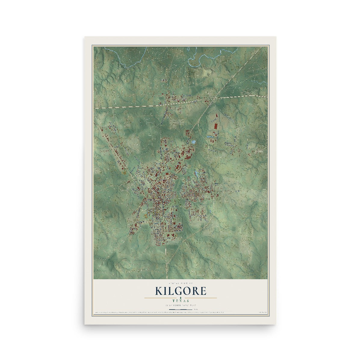 Map of Kilgore, Texas, 12 x 18 inch unframed archival matte print