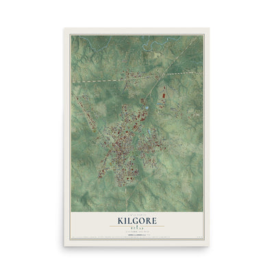 Map of Kilgore, Texas, 12 x 18 inch unframed archival matte print