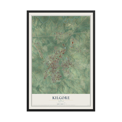 Map of Kilgore, Texas, 12 x 18 inch print in a black wood frame
