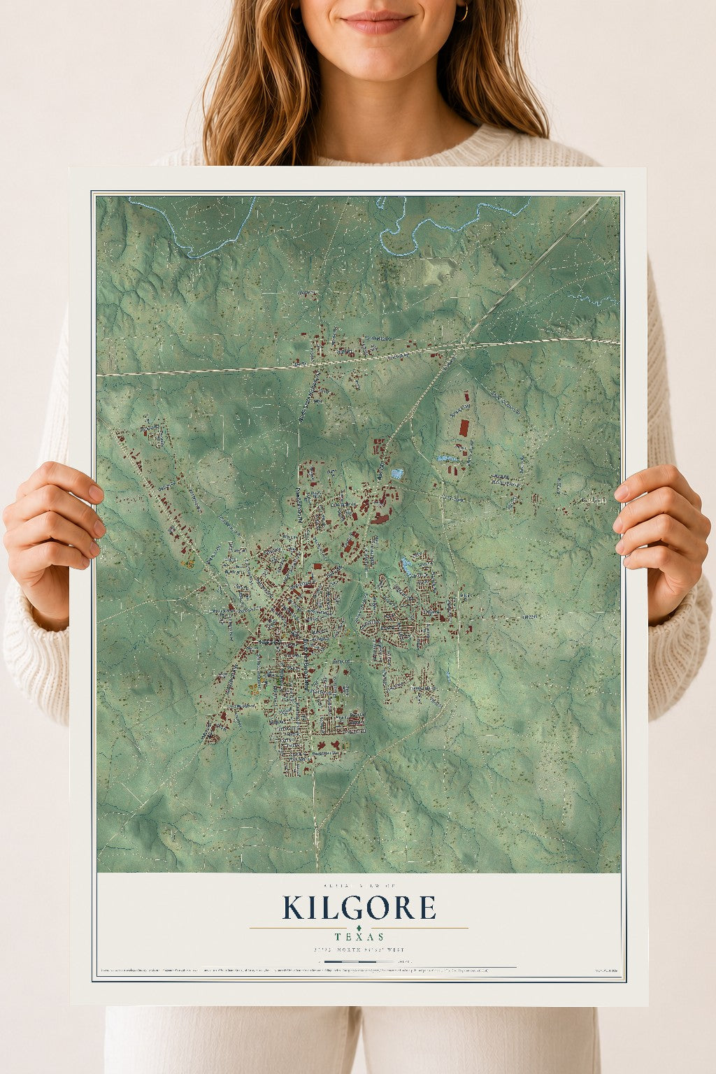 Map of Kilgore, Texas, 18 x 24 inch unframed archival matte print