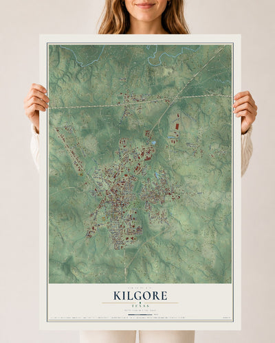 Map of Kilgore, Texas, 24 x 36 inch unframed archival matte print