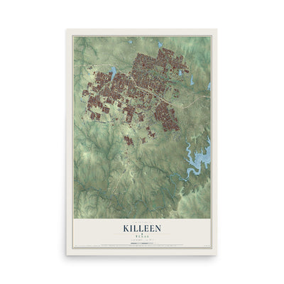 Map of Killeen, Texas, 12 x 18 inch unframed archival matte print