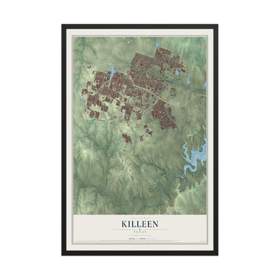 Map of Killeen, Texas, 12 x 18 inch print in a black wood frame