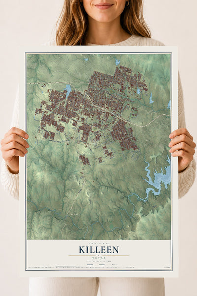 Map of Killeen, Texas, 18 x 24 inch unframed archival matte print