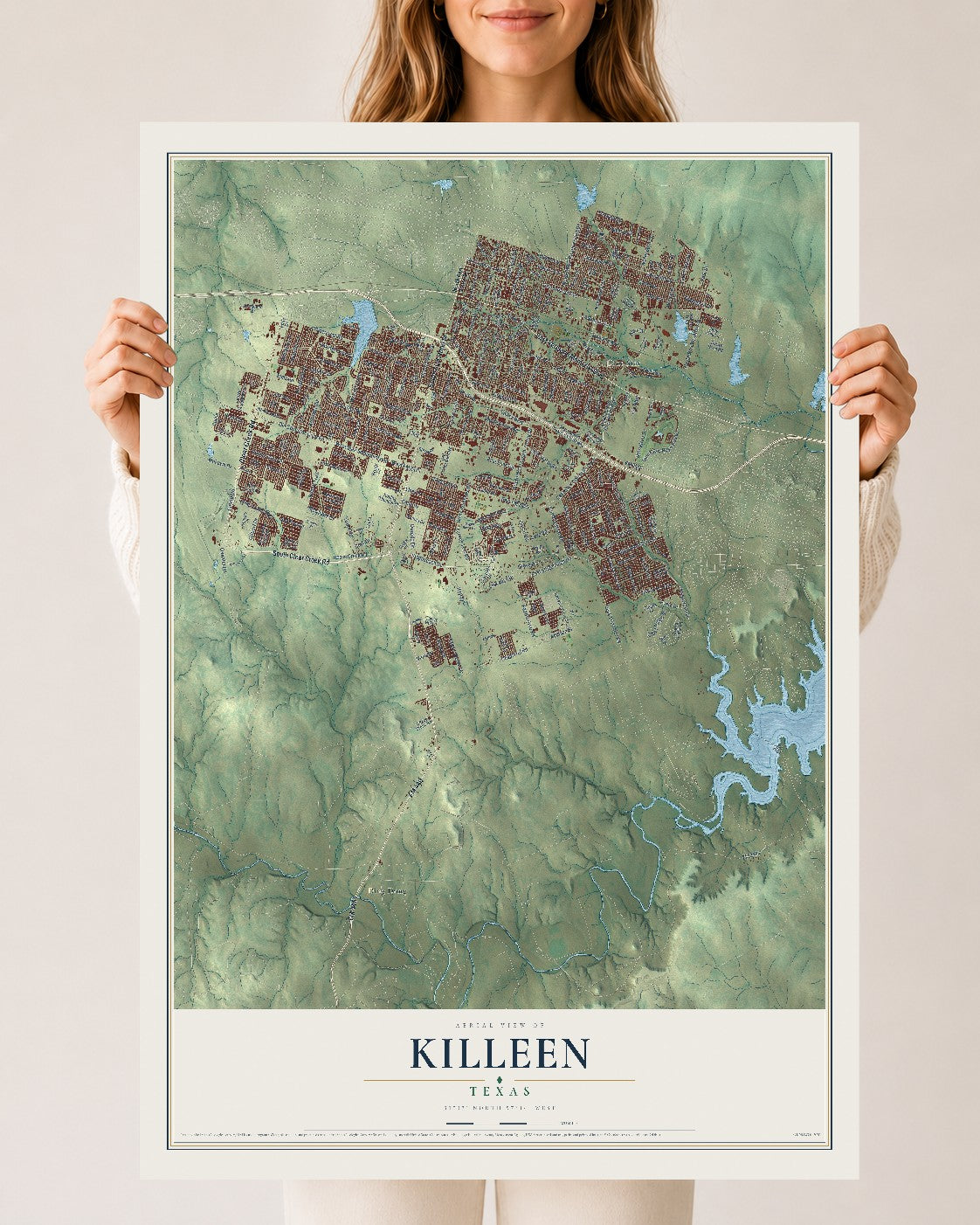 Map of Killeen, Texas, 24 x 36 inch unframed archival matte print