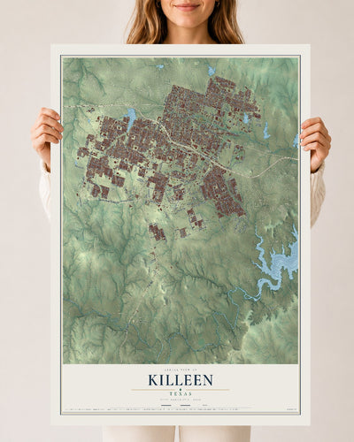 Map of Killeen, Texas, 24 x 36 inch unframed archival matte print
