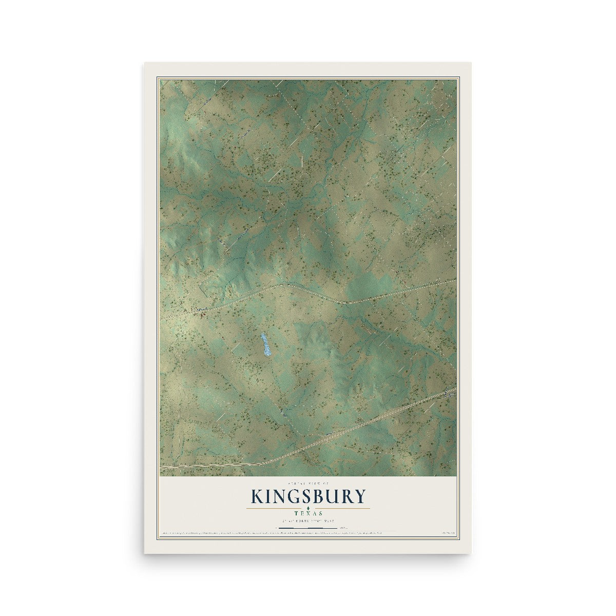 Map of Kingsbury, Texas, 12 x 18 inch unframed archival matte print