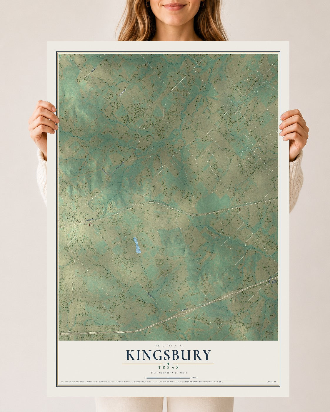 Map of Kingsbury, Texas, 24 x 36 inch unframed archival matte print