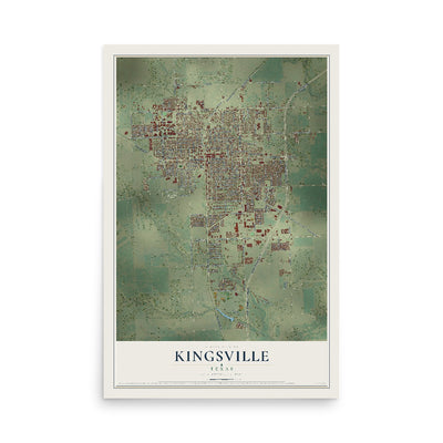 Map of Kingsville, Texas, 12 x 18 inch unframed archival matte print