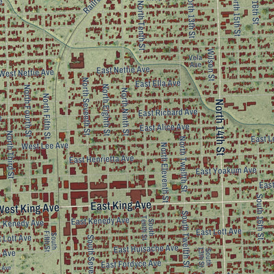 Close-up of the map of Kingsville, Texas print showing street and building detail