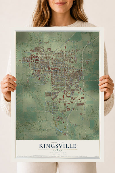 Map of Kingsville, Texas, 18 x 24 inch unframed archival matte print