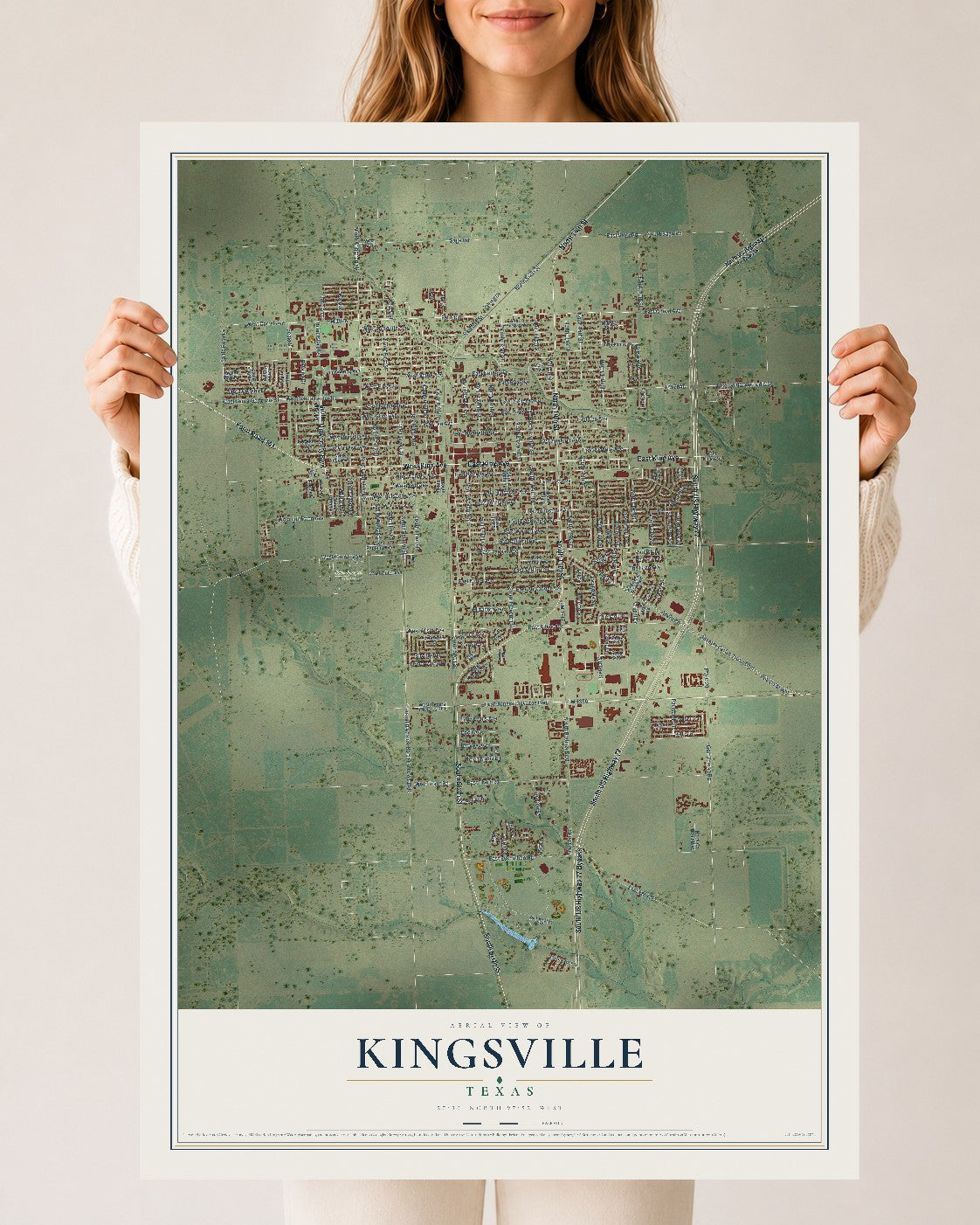 Map of Kingsville, Texas, 24 x 36 inch unframed archival matte print