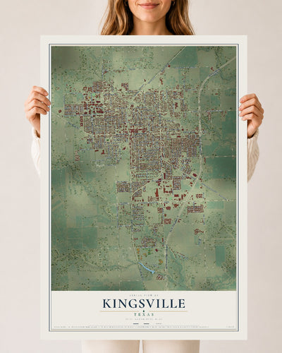 Map of Kingsville, Texas, 24 x 36 inch unframed archival matte print