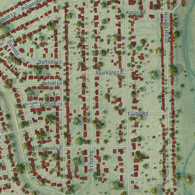 Second close-up of the map of Kirby, Texas print showing more streets and buildings