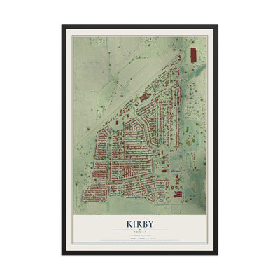 Map of Kirby, Texas, 12 x 18 inch print in a black wood frame