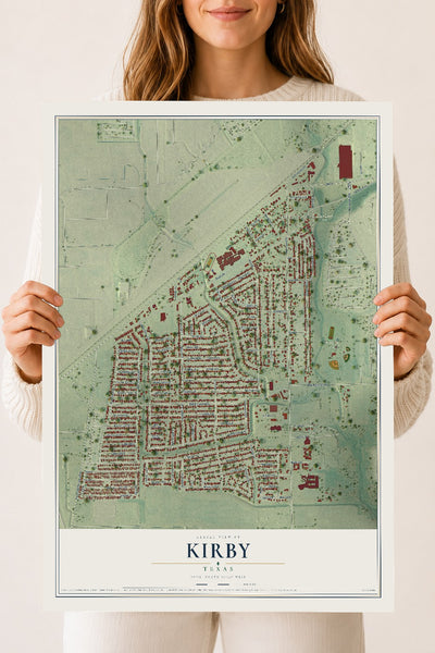 Map of Kirby, Texas, 18 x 24 inch unframed archival matte print