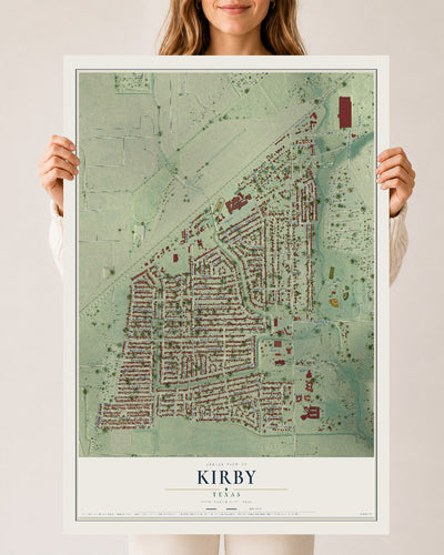 Map of Kirby, Texas, 24 x 36 inch unframed archival matte print