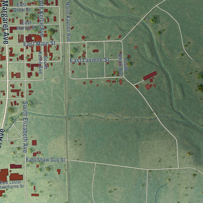 Second close-up of the map of Kirbyville, Texas print showing more streets and buildings