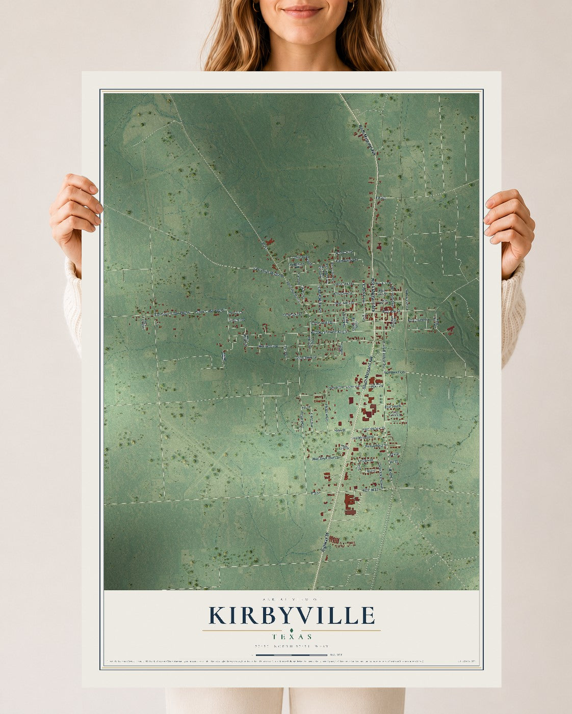 Map of Kirbyville, Texas, 24 x 36 inch unframed archival matte print