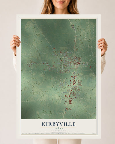 Map of Kirbyville, Texas, 24 x 36 inch unframed archival matte print