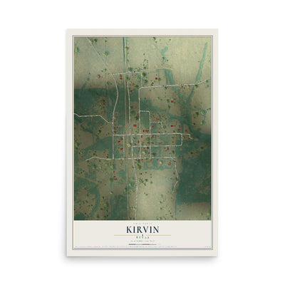 Map of Kirvin, Texas, 12 x 18 inch unframed archival matte print