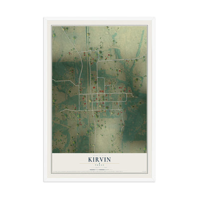 Map of Kirvin, Texas, 12 x 18 inch print in a white wood frame