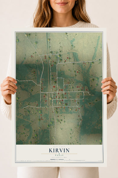 Map of Kirvin, Texas, 18 x 24 inch unframed archival matte print