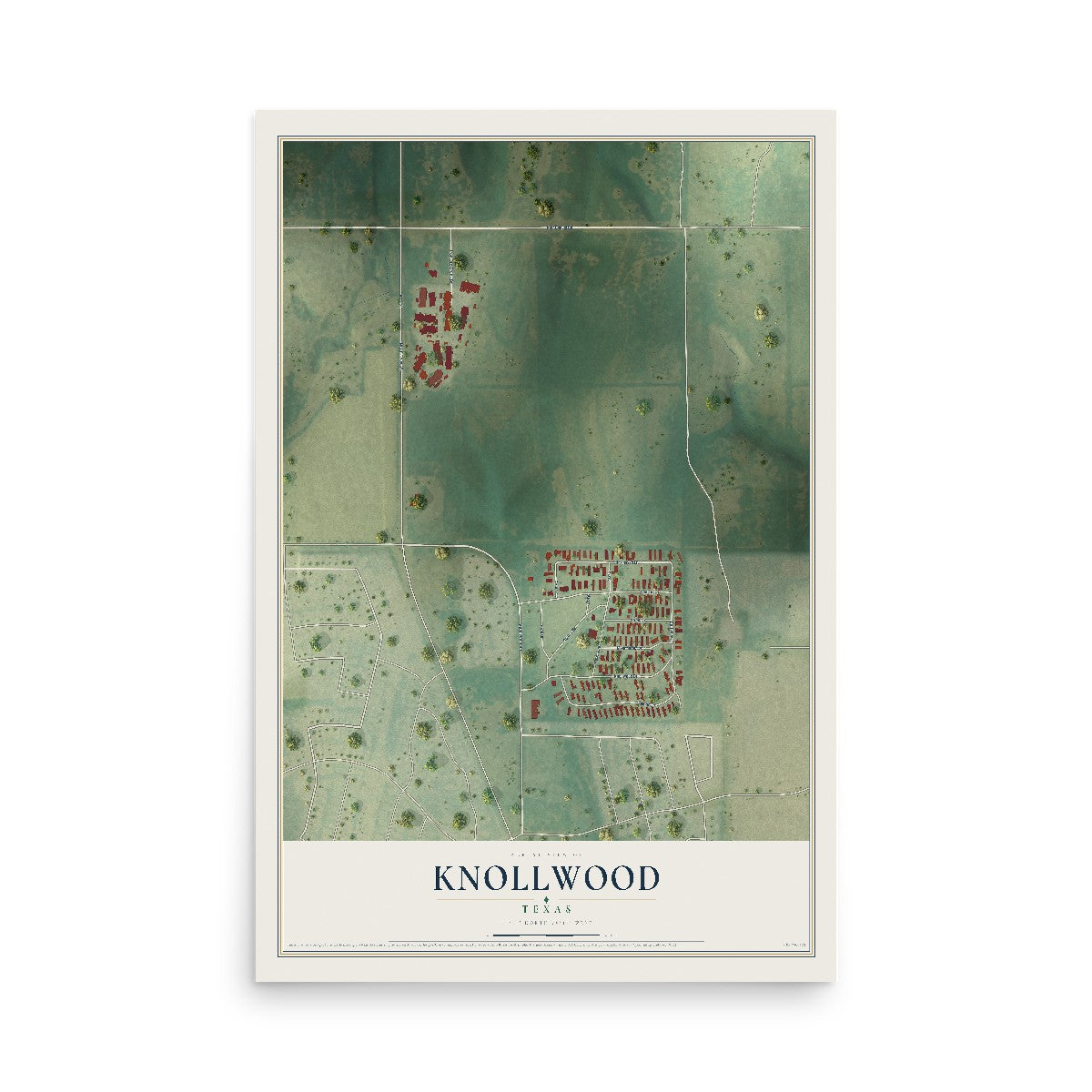 Map of Knollwood, Texas, 12 x 18 inch unframed archival matte print