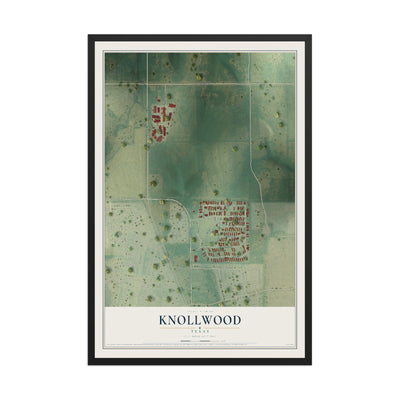 Map of Knollwood, Texas, 12 x 18 inch print in a black wood frame