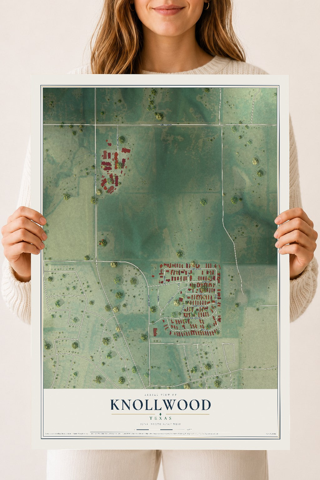 Map of Knollwood, Texas, 18 x 24 inch unframed archival matte print