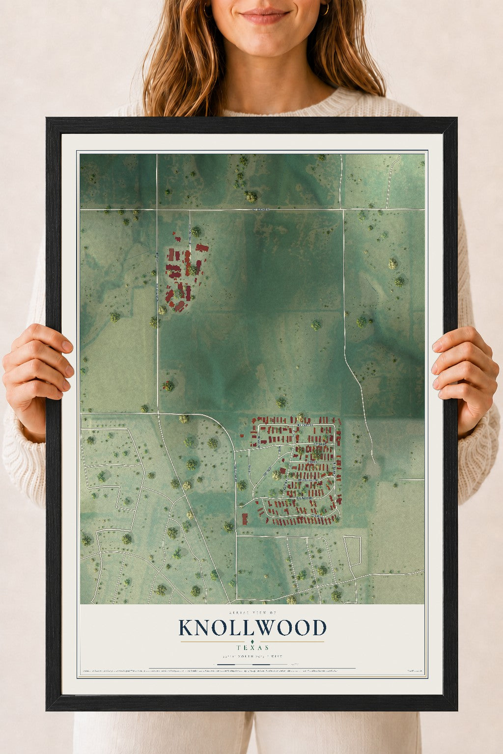 Map of Knollwood, Texas, 18 x 24 inch print in a black wood frame