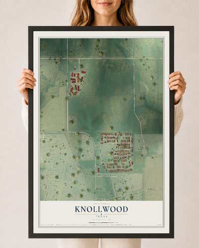 Map of Knollwood, Texas, 24 x 36 inch print in a black wood frame