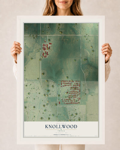 Map of Knollwood, Texas, 24 x 36 inch print in a white wood frame