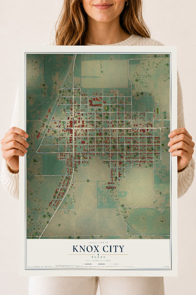 Map of Knox City, Texas, 18 x 24 inch unframed archival matte print