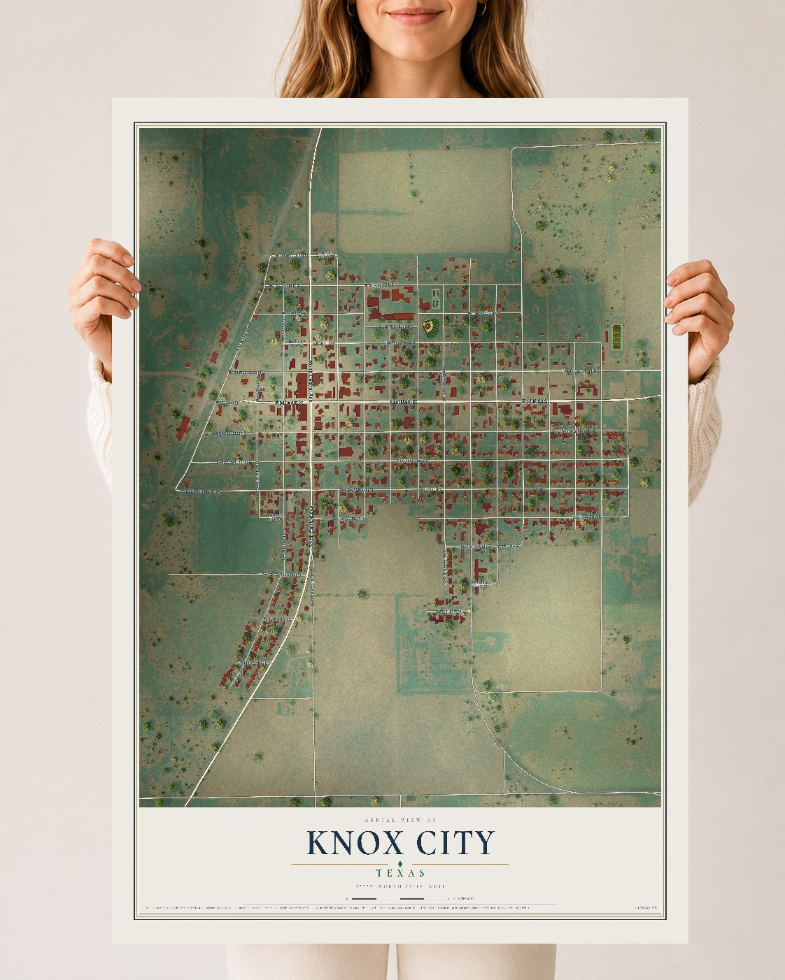 Map of Knox City, Texas, 24 x 36 inch unframed archival matte print