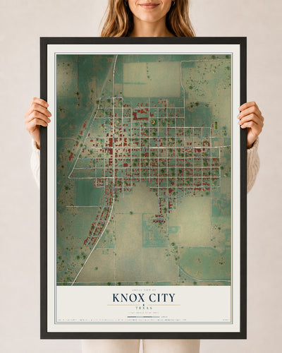 Map of Knox City, Texas, 24 x 36 inch print in a black wood frame