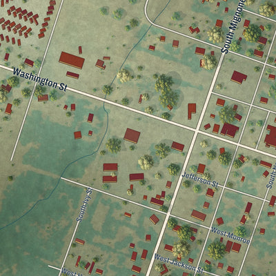 Close-up of the map of Kosse, Texas print showing street and building detail