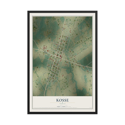 Map of Kosse, Texas, 12 x 18 inch print in a black wood frame