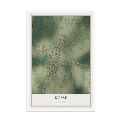 Map of Kosse, Texas, 12 x 18 inch print in a white wood frame
