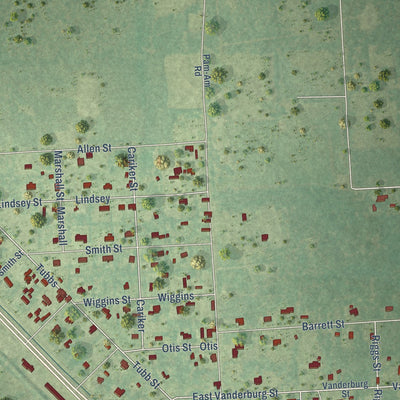 Second close-up of the map of Kountze, Texas print showing more streets and buildings